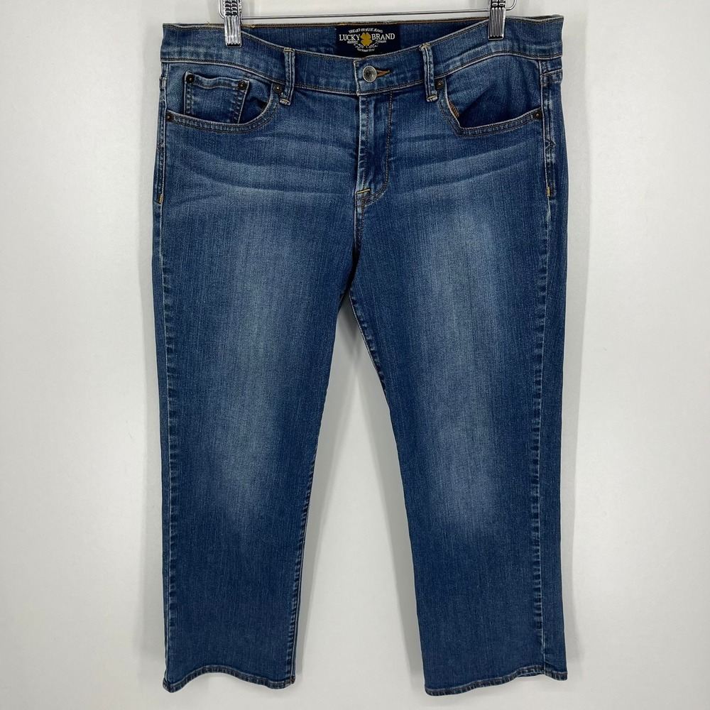 Lucky Brand Sweet N Crop Jeans Womens 12/31 Medium Wash Straight Leg Flap Pocket